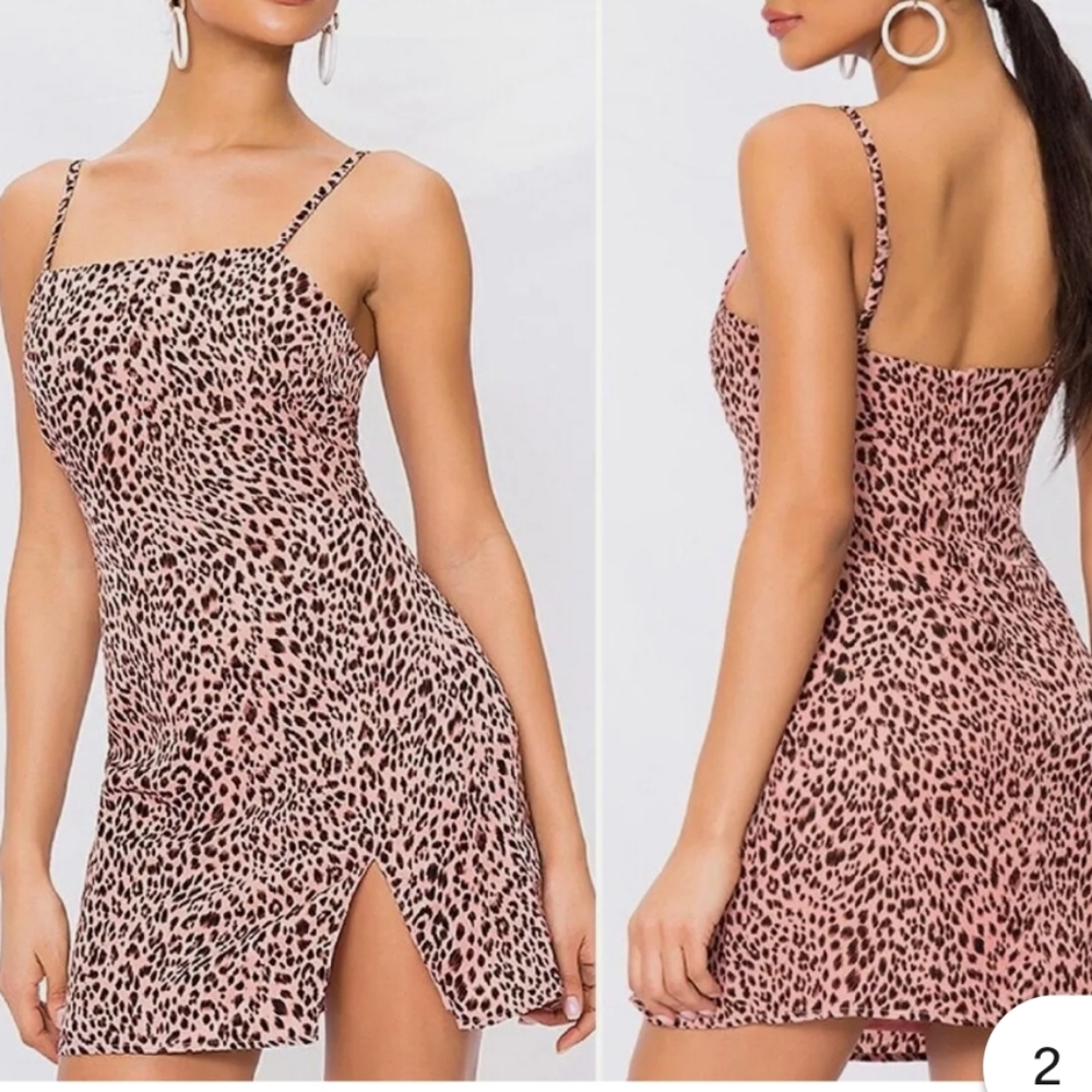 Kensley High Slit Shift Dress in Pink Leopard SUPERDOWN